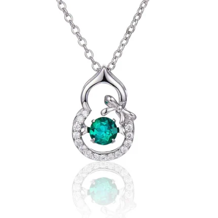 925 Silver Lab-Created Emerald Dynamic Necklace - Model LP0023