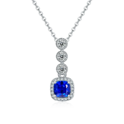 925 Silver Lab-Created Blue Sapphire Necklace - Model N1917986B