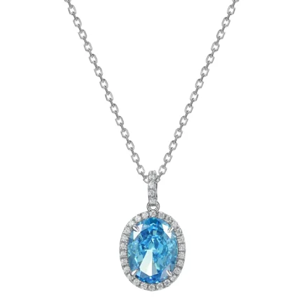 925 Silver Cubic Zirconia Aquamarine Necklace P0018-2