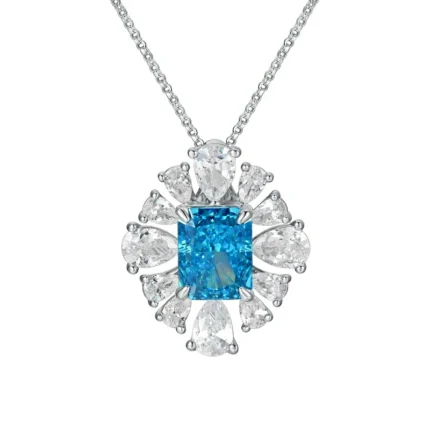 925 Silver Cubic Zirconia Blue Necklace P0626B