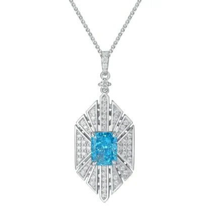 925 Silver Cubic Zirconia Blue Necklace P0684B