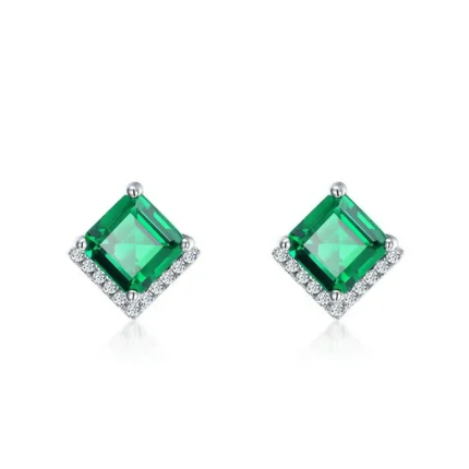 925 Silver Lab-Created Emerald Earrings - Model A73-E2020866