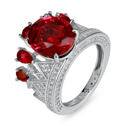 925 Silver Lab-Created Ruby Crown Ring - Model CR02275R