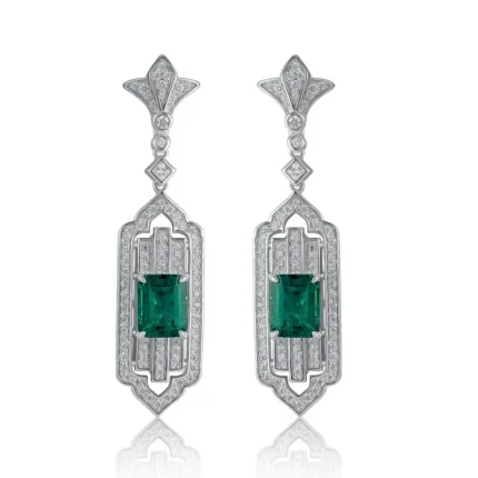 925 Silver Lab-Created Emerald Earrings - Model E0825