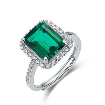 925 Silver Lab-Created Emerald Ring - Model R1578