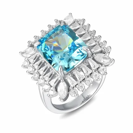 Blue Cubic Zirconia Ring in 925 Silver - Model YWR0633B