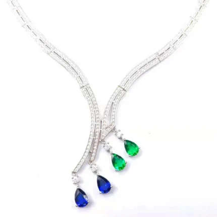 925 Silver Cultured Emerald Necklace ZHF—L0124