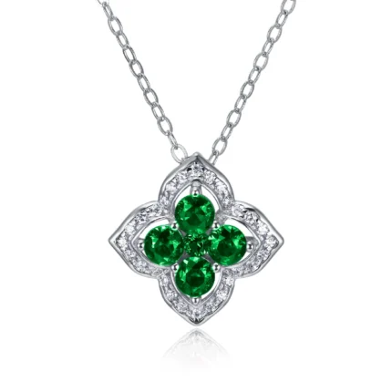 S925 Silver Lab-Created Emerald Necklace - Model ZHF-P1650
