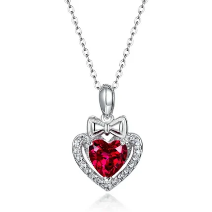 S925 Silver Lab-Created Ruby Necklace - Model ZHF-P1690R