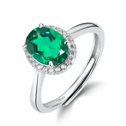 925 Silver Lab-Created Emerald Ring - Model ZHFR0537